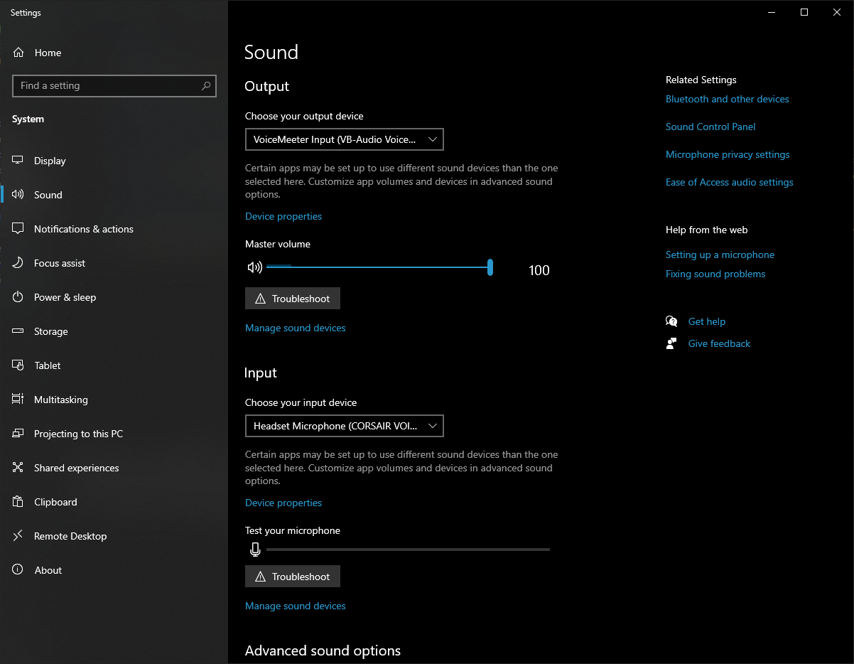 In the operating system sound settings, select VoiceMeeter Input as the audio output for all desktop audio.